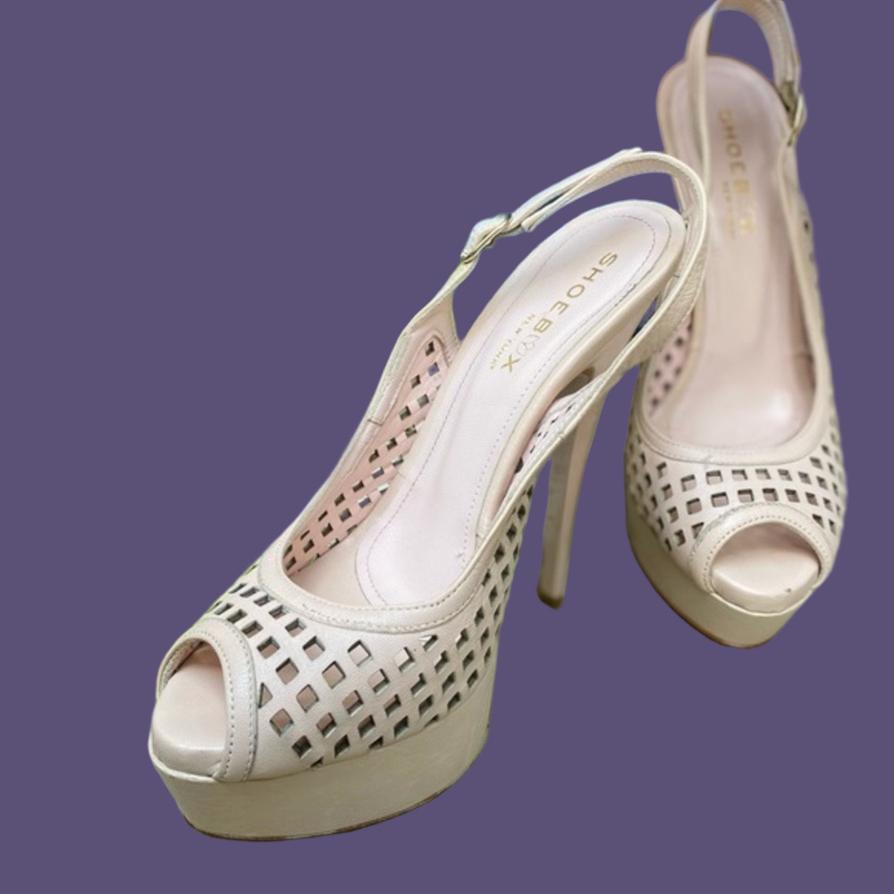 Shoebox Champagne Peep Toe Heels